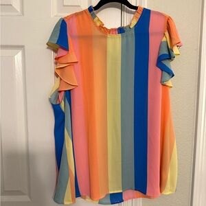 Colorful Striped Ruffle Sleeve Top